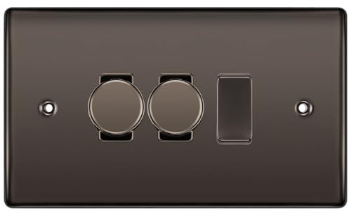 BG Black Nickel 3 Gang Switch 2x Trailing Edge LED Dimmer 1x 2 Way Custom Grid