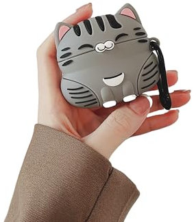 CrazyLemon für AirPods Pro 2 Hülle, Weiche Silikon Kopfhörerhülle für AirPods 3D Karikatur Tier Mädchen Jungen Coole Lustige Süße Schutzhülle Kopfhörer Taschen & Cases - Katze Graue