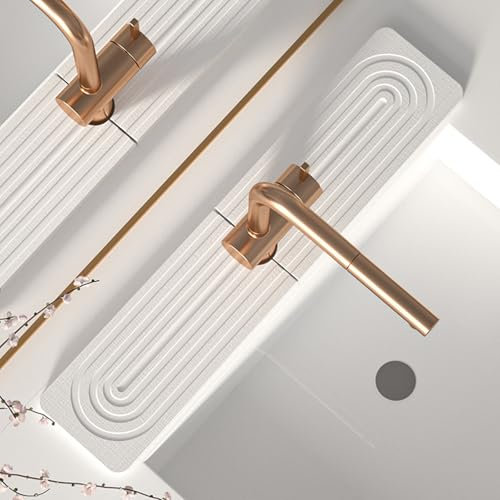 Mhekrep Abtropfmatte Spüle, 60 * 10 cm Wasserhahn Spritzschutz Matte, Kieselgur Stein Waschbecken Sink Mat, Spritzschutz Absorbierende Matte, für Küche und Badezimmer Countertop Protect (Weiß)