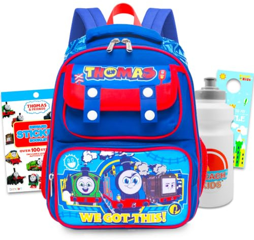 Thomas der Zug Mini-Rucksack für Kinder – Bundle mit 30,5 cm Zug Vorschultasche mit Wasserflasche, Aufklebern, mehr | Thomas und seine Freunde kleines Rucksack-Set für Mädchen, Jungen, Kleinkinder