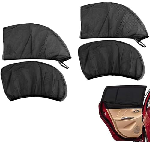 Car Sun Shade 4-Pack, Sun Shades for Car Windows with Mesh Fabric, Universal Fit for Most Vehicles, Window Shades 66 X 55 Cm/26 X 21.6 In, Black for Sun and Insect Protection