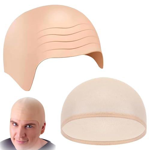 2 Stück Glatzenkappe, Latex Kahle Kappe,Glatze,Bald Cap,Glatze Perücke,Wig Cap,Fancy Kleid Cosplay Hut Kostüm Zubehör Für Maskeraden-Rollenspiele, Halloween, Kostümzubehör Für Kinder Und Erwachsene