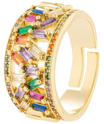 LUXENTER Anillo con Circonita Multicolor acabado en Oro 18K. Multicolor. Joyas para Mujer - Modelo Fabeu