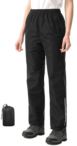 iCreek Women's Waterproof Rain Pants Packable Hiking Pants Over Pants Windproof Lightweight for Outdoor Hiking Golf Fishing (Black, Small/29 Inseam)
