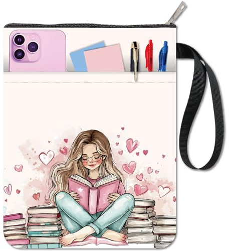 CRASPIRE Custodia Protettiva per Libri di Lettura Impermeabile Lavabile in Tessuto con Cerniera e Tasca Anteriore Extra per Libri di Testo Compagni di Classe Studenti Amanti dei Libri.