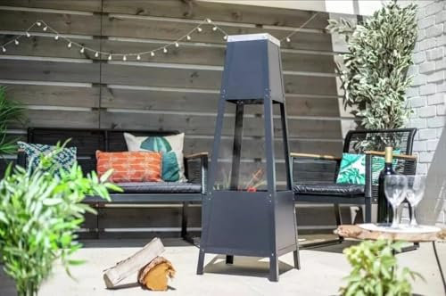 Steel Chimenea La Hacienda Fire Pit with Silver Top – Outdoor Garden Heater Wood Burning fire pit steel garden heater patio stove modern laser cut powder coat easy assemble