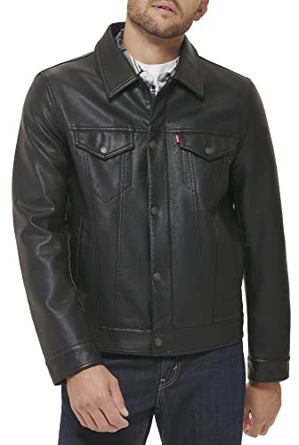 Levi's Men's Faux Leather Classic Trucker Jacket, New Black, 3X-Large Tall