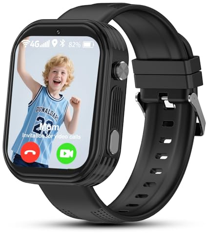 kaacly Reloj Inteligente Niño 4G con GPS Videollamadas HD Chat Familiar SOS Teléfono,IP68 Resistente al Agua, Smartwatch Niños Regalos para Niños Niñas