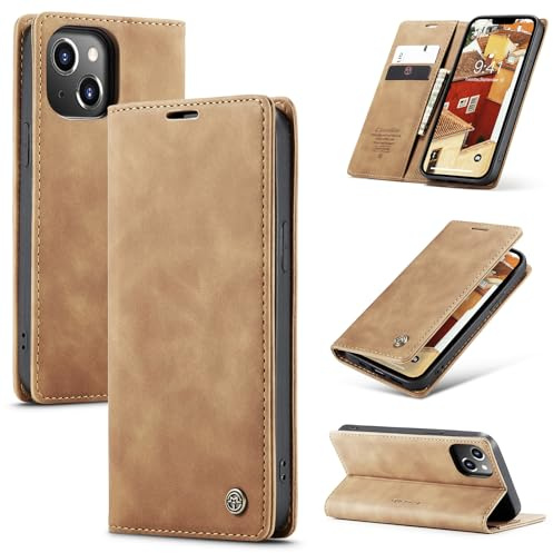 Ottcooed Handyhülle für iPhone 14 Hülle, Premium Leder Flip Case, Magnet Klappbar Klapphülle Tasche, Standfunktion Kartenfach Wallet Schutzhülle für iPhone 14, Braun