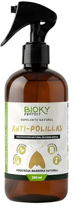Bioky Protect Spray Anti-Polillas para Ropa 250ml, Ideal para Armarios | Apto para Cajones y Fibras Naturales, con Aceites Naturales, x10 veces Más Concentrado, No Mancha, Lavanda, Geranio, Enebro