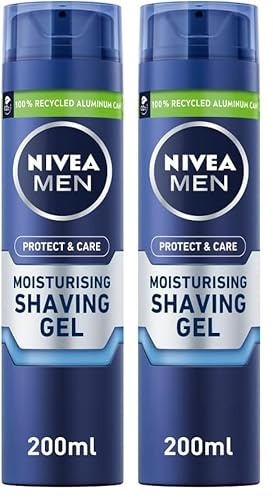 NIVEA MEN Protect & Care - Moisturising Men Shaving Gel - Beard Care - Enriched With Aloe Vera & Pro-Vitamin B5 - Smooth Glide & Close Shave - For Dry Skin - 200 ml (Pack of 2)