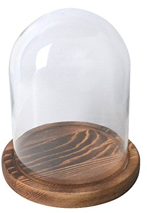 EYRMQWJPC Klarglas-Glocke, Glasglocke mit Holzuntersetzer, 11 x 15 cm