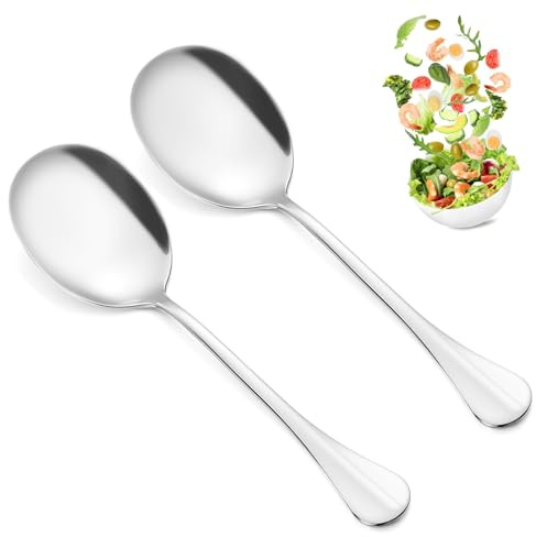 Yuanchu 2 Pcs Large Serving Spoons, Stainless Steel 8 Inch Spoons for Buffet Extra Long Buffet Serving Utensils, Silver Metal Large Spoon Heavy Duty & Dishwasher Safe