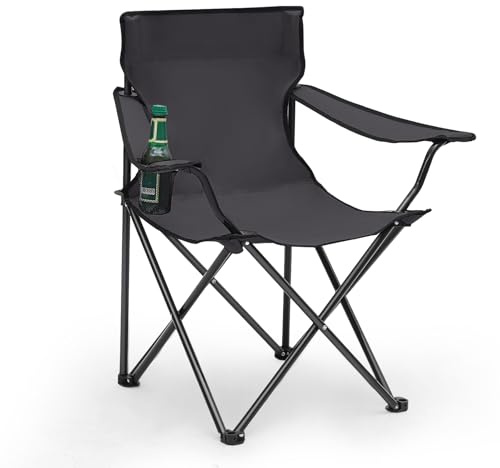 Sunula Campingstuhl Outdoor mit Getränkehalter & Tragetasche, Leichtgewicht Anglersessel Klappbar, Robuster Gartenstuhl Relaxsessel, Ideal für Angeln Camping Picknick Dunkelgrau