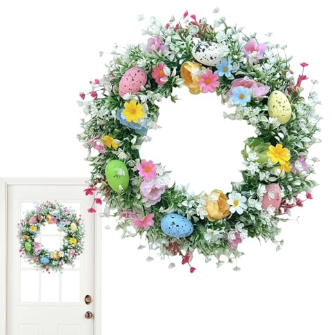 Osterkranz Haustür - Künstliche Kranze Frühlingsdeko, 35cm Türkranz Ostern Mit Ostereier, Frühlingskranz mit Eiern für Urlaub, Zuhause, Party, Wanddekoration