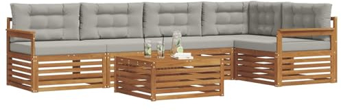 vidaXL Outdoor-Sofagarnitur mit Kissen 6 pcs Natürlich und Hellgrau, Gartenmöbel, modernes Sofaset, Robustes Lounge-Set, gemütlicher Terrasse-Bereich zum Entspannen