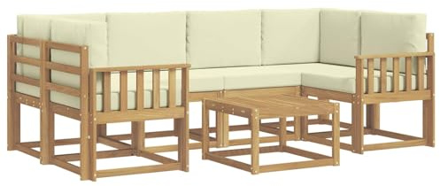 vidaXL Outdoor-Sofagarnitur mit Kissen 7 pcs Weiß und Creme, Garten-Lounge, modernes Outdoor-Sofa, gemütliche Sitzecke für Pool, entspannende Holz-Patio-Ausstattung