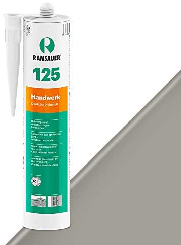 RAMSAUER 125 Handwerk (Betongrau) - 310ml Kartusche, Silikon Dichtstoff für Glasabdichtungen & Fensterbau, Bewegungsfugen im Bad, Anschlussfugen Fenster &Türen, schnellhärtend, nicht korrosiv