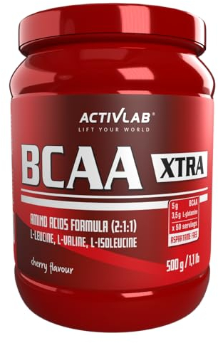 Activlab BCAA Xtra INSTANT 500g Kirsche – Aminosäuren 2:1:1, 5000mg BCAA, 3,5g Glutamin, vor und nach dem Training, Muskelregeneration, 50 Portionen