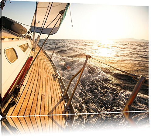 Pixxprint Segelboot im Meer, Größe: 120x80cm, Leinwandbild, fertig gespannt, Wandbild, Dekoration, Kunstdruck, kein Poster