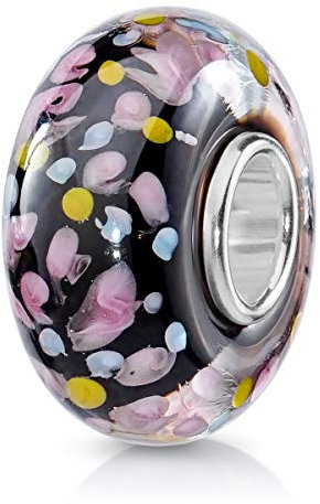 MATERIA by Matthias Wagner Glas Bead Anhänger schwarz mit bunten Punkten Glasschmuck für Armband 1042