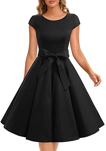 Dressystar Vintage 1950s Polka Dot and Solid Color Prom Dresses Cap-Sleeve Black XXXL