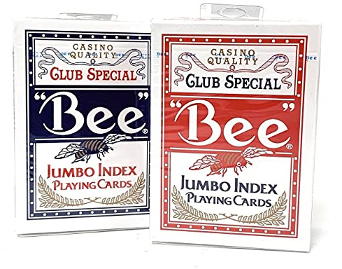 BEE 2 Decks Jumbo Playing Cards Red & Blue Deck Casino Quality