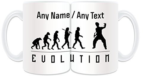 Nunchaku-Tasse, personalisierbar, groß, Design: Evolution gewickeltes Design, Weiß, Name Nachricht, einzigartige Spielerumrisse, Olympisches Spiel, Sport, Coach, Kungfu KongFu Kun Fanwaffe, Bruce Lee