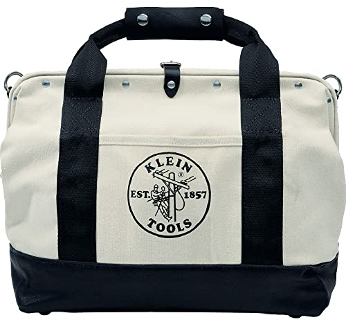 Klein Tools 5003-18 Werkzeugtasche aus Segeltuch mit Lederboden und breiter Öffnung für einfachen Zugriff, 45,7 cm, hellbraun, klein