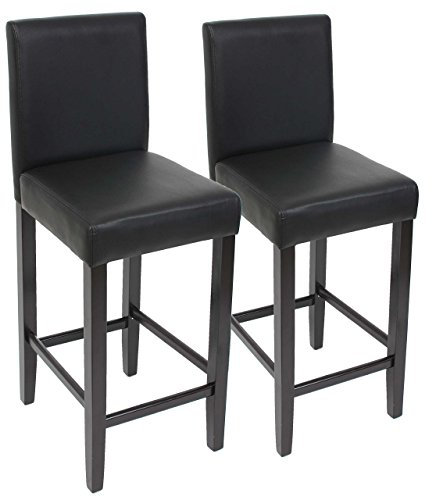 Mendler 2er-Set Barhocker Barstuhl M37 Kunstleder - schwarz, dunkle Füße