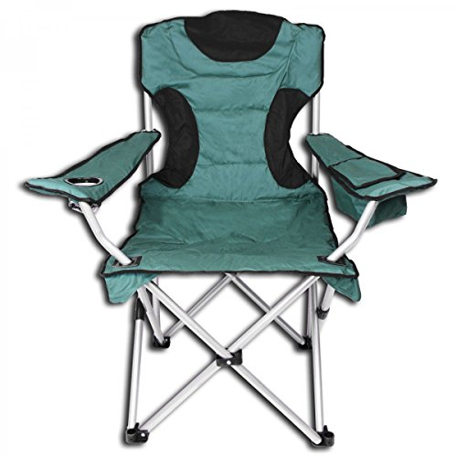 Unbekannt Campingstuhl XL mit Getränkehalter und Kühltasche - Anglerstuhl Faltstuhl Angelstuhl Klappstuhl grün/schwarz