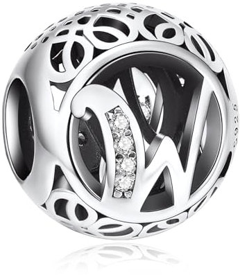 NINGAN Charm-Anhänger, 925 Sterlingsilber, Motiv: Buchstabe des Alphabets (W), für Armbänder, kompatibel mit europäischen Armbändern