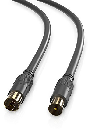 conecto HQ TV Antennenkabel Anschlusskabel - für DVB-C, DVB-T/T2-4K UHD 1080p Full HD HDTV 3D - (Koaxialkabel, TV-Stecker - TV-Buchse, doppelte Schirmung, vergoldete Stecker) schwarz 5,0m