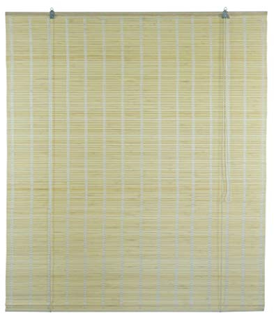 Bambusrollo Fenster Sichtschutz Rollos in Bambus Raffrollos aus Holz Einfache Montage (B110 x H175 cm, Natur)