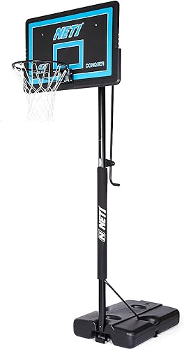 NET1 | Premium Height Adjustable Full-Size Regulation Portable Basketball Backboard System For Adults | Ultra Durable 18 Solid Steel Hoop | Padded Pole
