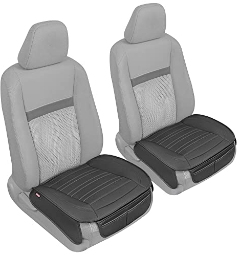 Motor Trend, Sitzbezüge für Autos, Trucks und SUVs, Kunstleder, 2er-Pack Schwarze gepolsterte Sitzbezüge mit Aufbewahrungstaschen, Premium-Sitzbezug für den Fahrzeuginnenraum