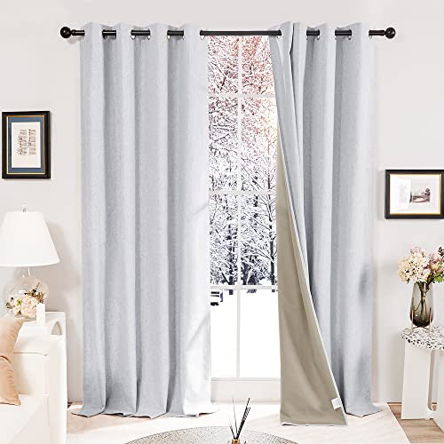 Deconovo Faux Linen Total Blackout Curtains Energy Saving Eyelet Thermal Curtains for Bedroom Grey W52 x L84 Inch One Pair