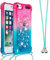 Handykette Handyhülle für iPod Touch 5/6 / 7 Hülle,Glitzer Quicksand kreatives Fließende Flüssigkeit schwimmt Silikon Case mit Umhängeband Handykordel Band Kette für iPod Touch 5,YB GS Pink Blue