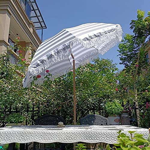 Refue 200 cm Sonnenschirm Höhe 230 cm Gartenschirm UV-Schutz Streifen Terrassenschirm Grau und Weiß