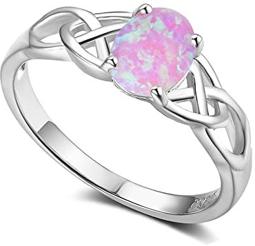 LOKILOKI Bague en Argent Sterling 925 avec Bague Tressée en Opale Rose Ovale Bagues De Fiançailles De Mariage pour Femmes Bijoux Fins