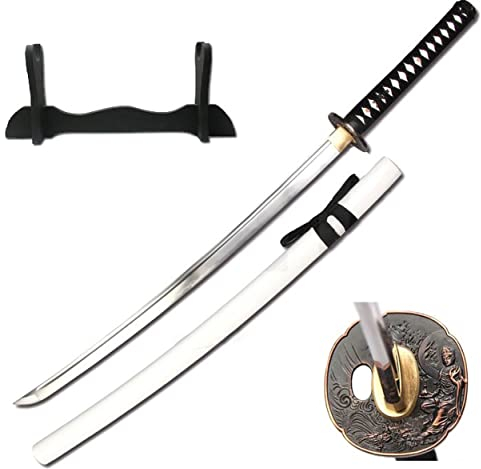 Prof Katana Schwert scharf echt zum Training Metall Dazu der Ständer Stahl 1060 Samurai 100% Handarbeit nur für Erwachsene - 18 Jahre erforderlich 6KM19-410WH