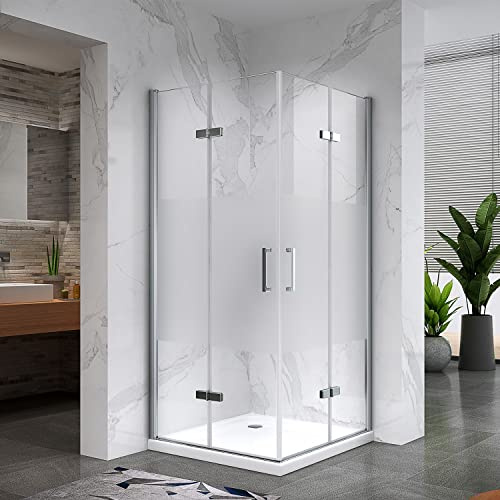 ATÉA Cabine de douche d'angle H 180 cm porte pliante pivotante en verre semi-opaque 90 x 120 cm