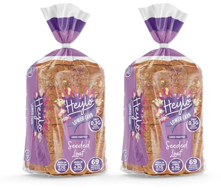 Heylo Seeded Keto Bread - 0.3g Carbs, 7.7g Protein | Low Carb | 16 Slices | Keto Food - Low Calorie Bread - Low Carb Sliced Loaf - 2 x 450g