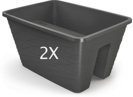 Tymar Lot de 2 jardinières rectangulaires pour balustrade de balcon, jardinière de balcon, jardinière rectangulaires, anti-basculement, en plastique, 40 cm, graphite