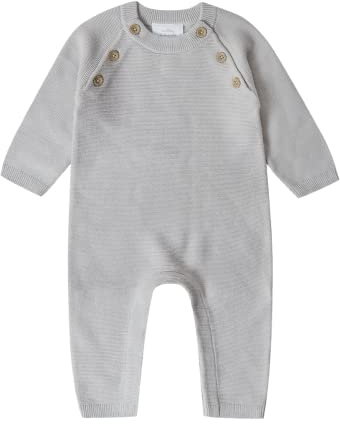 Stellou & friends Overall für Babys & Kleinkind, Woll-Anzug, Baby-Kleidung aus 100% Baumwolle, Winteroverall, Onepiece mit Knöpfen in Holz-Optik und schrägen Raglanärmeln, OEKO-TEX 100 zertifiziert