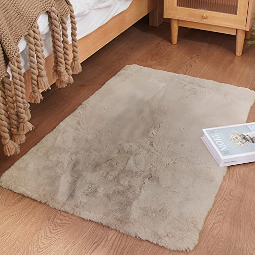 Ghouse Kurzflor Wohnzimmer Teppich Schlafzimmer Matte Moderner Home Flauschig Weich Teppiche für Kinderzimmer Anti-Rutsch Unterseite Waschbarer Teppich 60x90 cm Beige