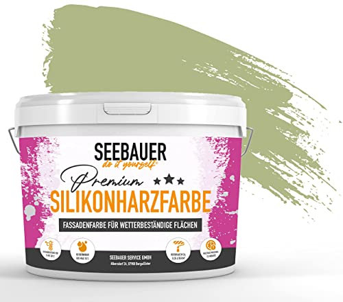 SEEBAUER diy Silikonharz-Fassadenfarbe Grün 300ML für Außen (No. 712 Mystic Bamboo) Selbstreinigende Fassadenfarbe mit Lotuseffekt - Geeignet für Putz, Mauerwerk und Beton