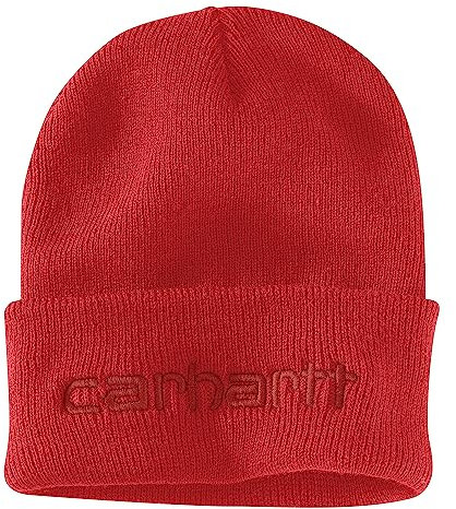 Carhartt Herren-Strickmütze mit isoliertem Logo, mit Bündchen, Rote Scheune, Einheitsgröße