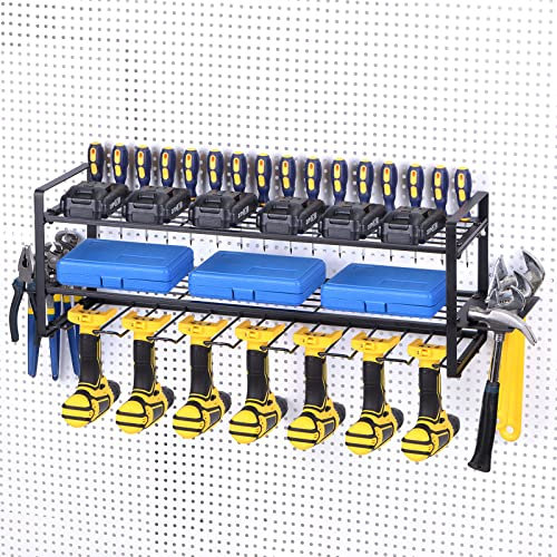 sourcing map Power Tool Organizer 3 Layers 7 Drill Storage Racks Wall Mount Style Garage Tool Shelf for Power Tools and Hand Tools