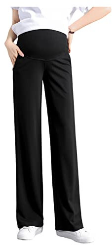 Olamao Pantalon de maternité Pantalon Slim Jambe Large Ceinture Ajustable Mode Confortable, Noir , XXXXL